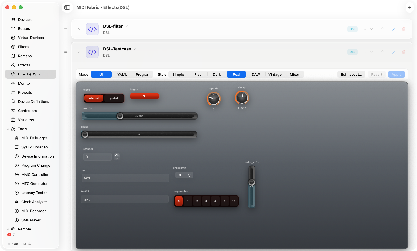 MIDI Fabric customizable effect UI